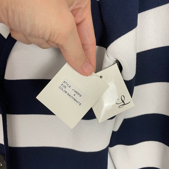 Luii | NWT Anthro Navy & White Stripe Thick Woven Knit Button Front Jacket - Picture 10 of 13